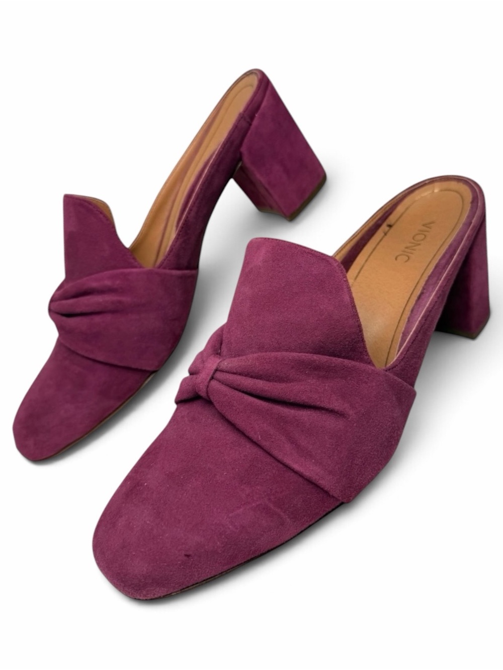 Vionic Plaza Presley Suede Bow Mule Heels Merlot Womens 11